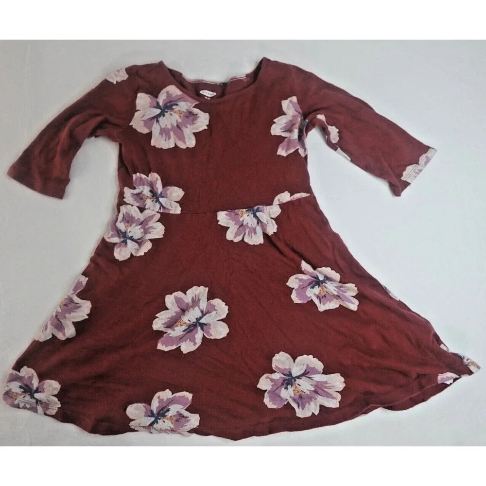 Girls‎ Old Navy Floral Dress Youth XS 5 Burgundy Floral Print Regular Standard
